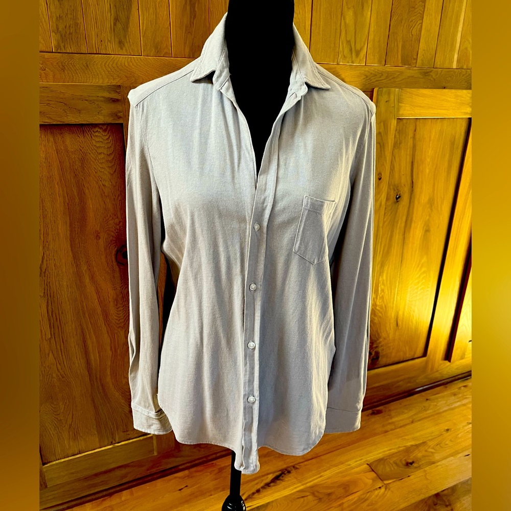 Frank & Eileen Tee Lab Essential Jersey Button Down Shirt, light grey